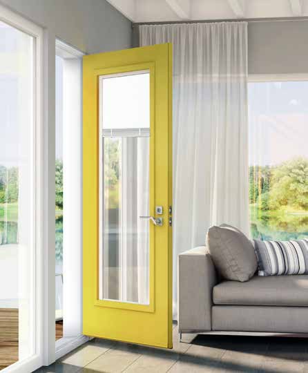 Exterior door with internal blinds