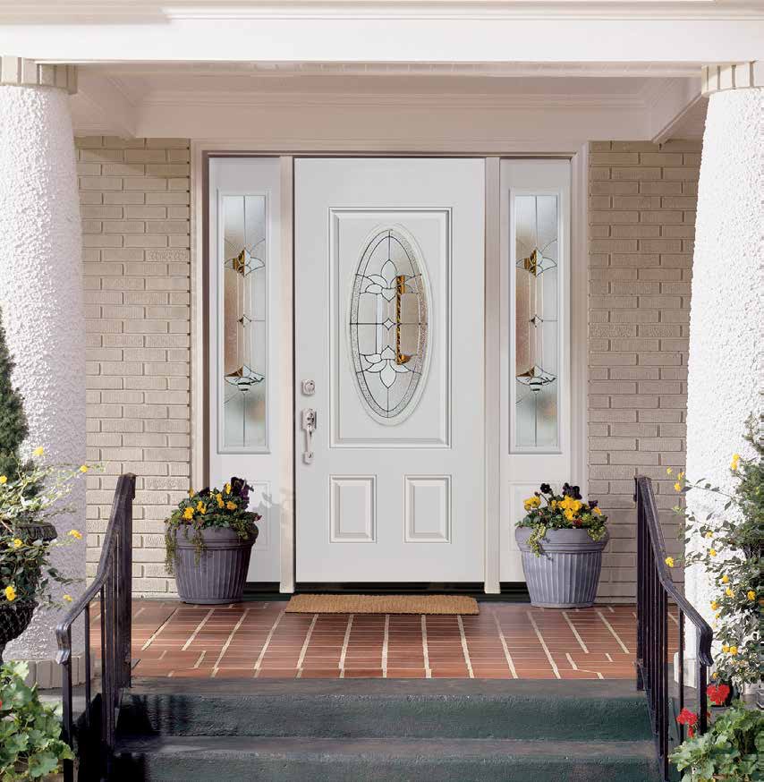 White American Door entry door with decorative oval glass and sidelites
